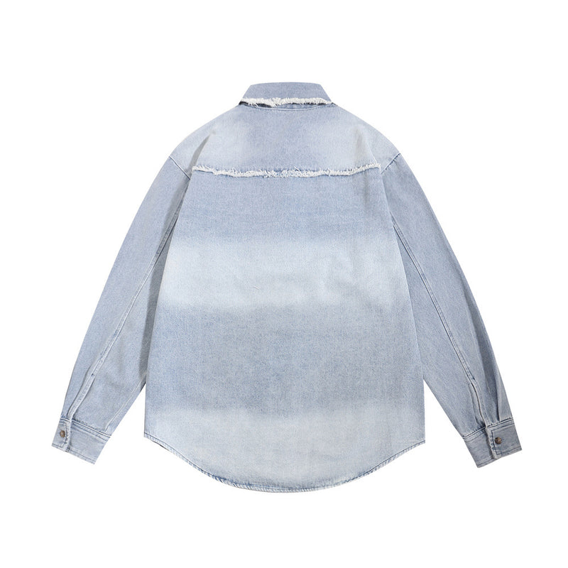 Men Long Sleeved T Shirt Letter Wash Denim Shirt Coat Spring and Autumn Men's Long Sleeve Shirt Jacket
