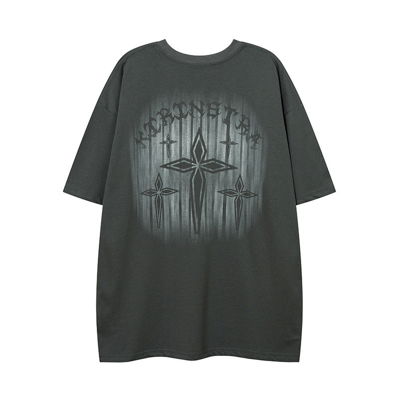 Men T Shirt Gothic Cross Graffiti Printing Short Sleeve T-shirt Men and Women Street Loose