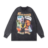 Men Long Sleeve Shirt Printed Washed Distressed Long Sleeve T-shirt Men and Women Vintage