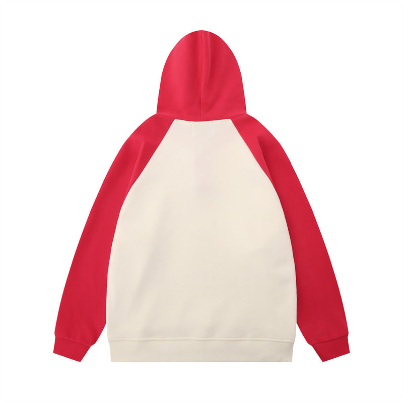 Men Hoodie Color-Block Raglan Sleeves Hooded Pullover Loose Casual Hoodie