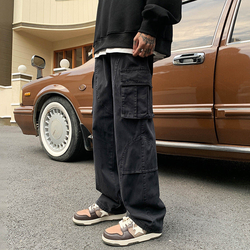 Men Sweatpants Men's Autumn and Winter Loose Trendy Retro Straight Casual Pants
