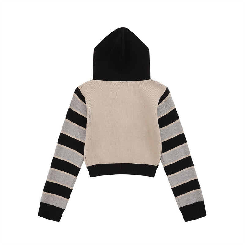 Women Sweater Short Hood Knitted Autumn Casual Zipper Sweater