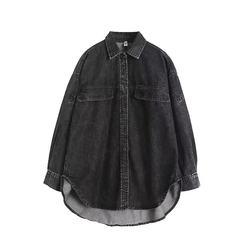 Women T-Shirt Loose Mid-Length Boyfriend Style Denim Shirt for Women