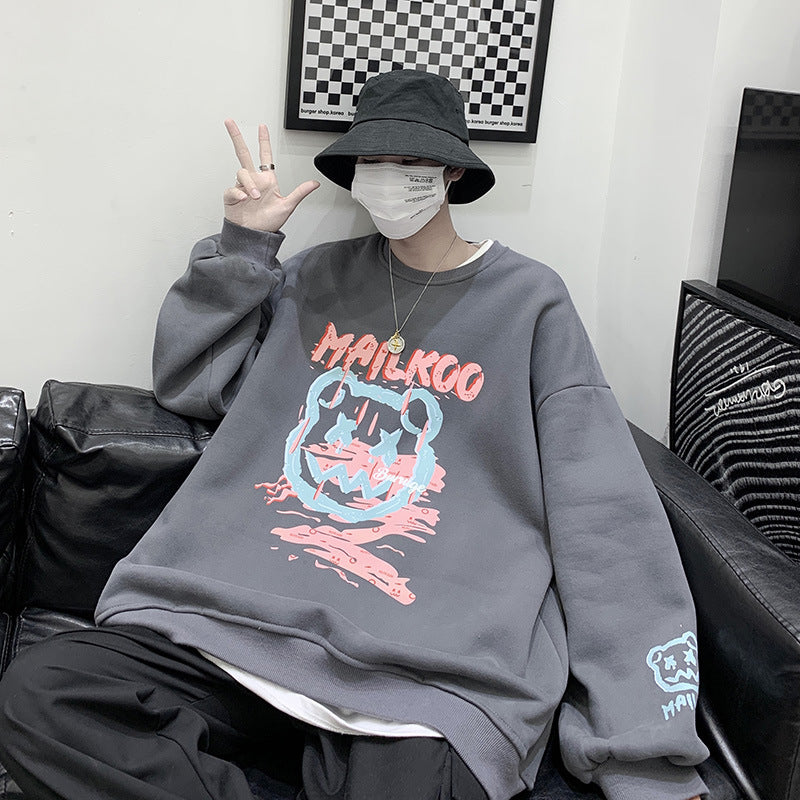 Men Hoodie Autumn Sweater Men's Hong Kong Style Loose Graffiti All-Matching