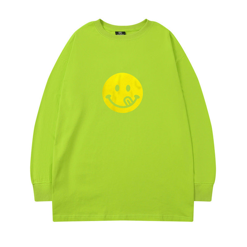 Men Long Sleeve Shirt Vintage Smiley Printed Long Sleeve T-shirt Men's round Neck Top