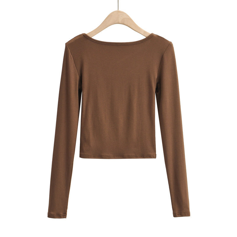 Women T-shirt U-Neck Long-Sleeved Bottoming Shirt Fall/Winter Slim T-shirt