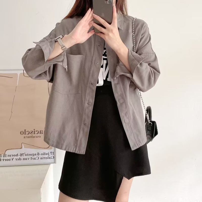 Women T-Shirt Long Sleeve Denim Shirt Women Loose Top