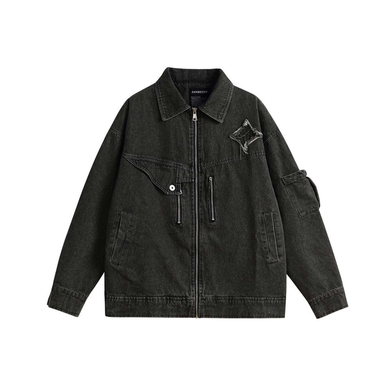 Unisex Jacket Autumn Pocket Decoration Denim Jacket Women's Clothing