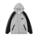 Men Hoodie Raglan Sleeve Colorblock Hood Coat Sports Loose Cardigan Sweater