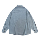 Men Long Sleeved T Shirt Denim Long Sleeve Shirt Men Spring and Autumn Floral Embroidery Washed Faded Baggy Coat