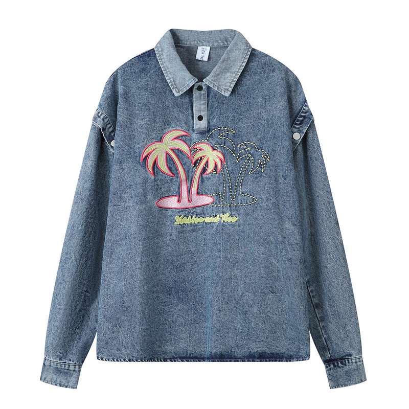 Men Denim Jacket Men's Spring and Autumn Denim Polo Shirt Top