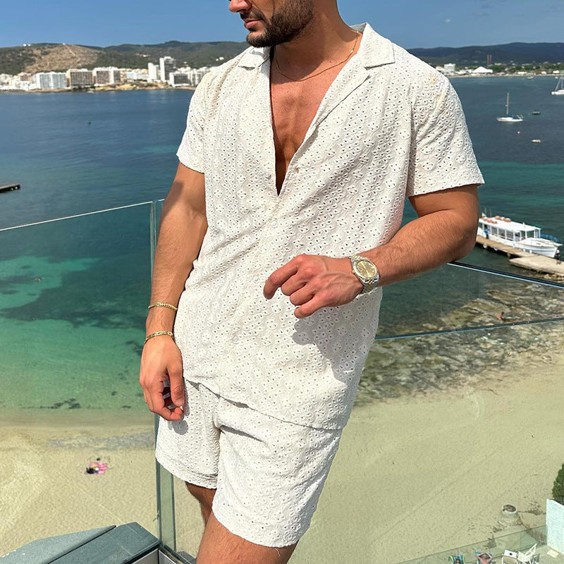 Men Co-Ords Men's Casual Comfortable Button Shirt Short Sleeve Shorts Suit