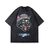 Men T Shirt Cartoon Printed Distressed Short-Sleeved T-shirt for Men and Women
