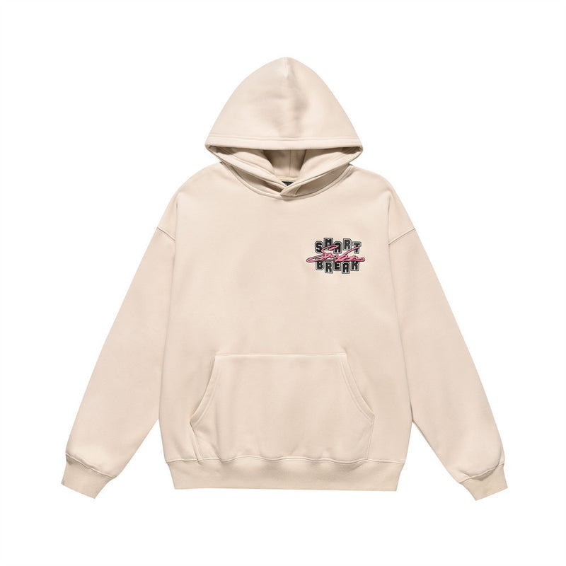 Men Fleece Lined Hoodie Hooded Sweater Loose Men's Clothing Ins Letter Embroidered Printed Pullover