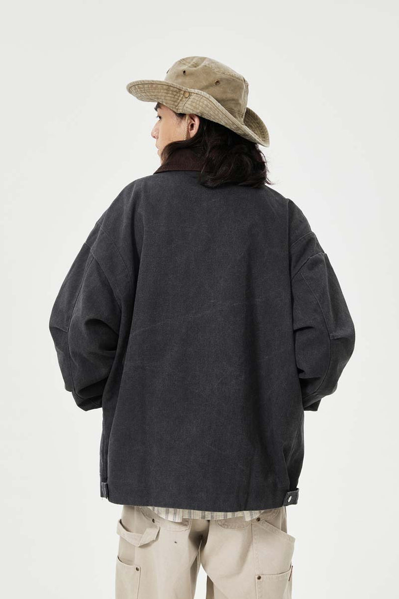 Unisex Jacket Autumn Contrast Color Canvas Coat Women's Clothing