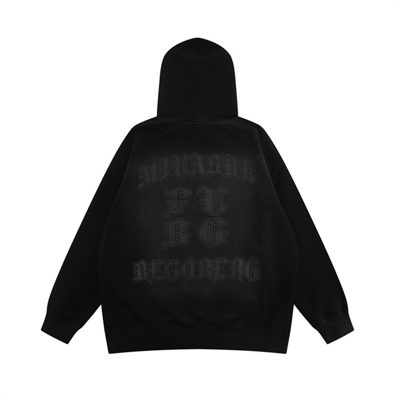 Men Hoodie Letter Puff Print Long Sleeve Hooded Sweater