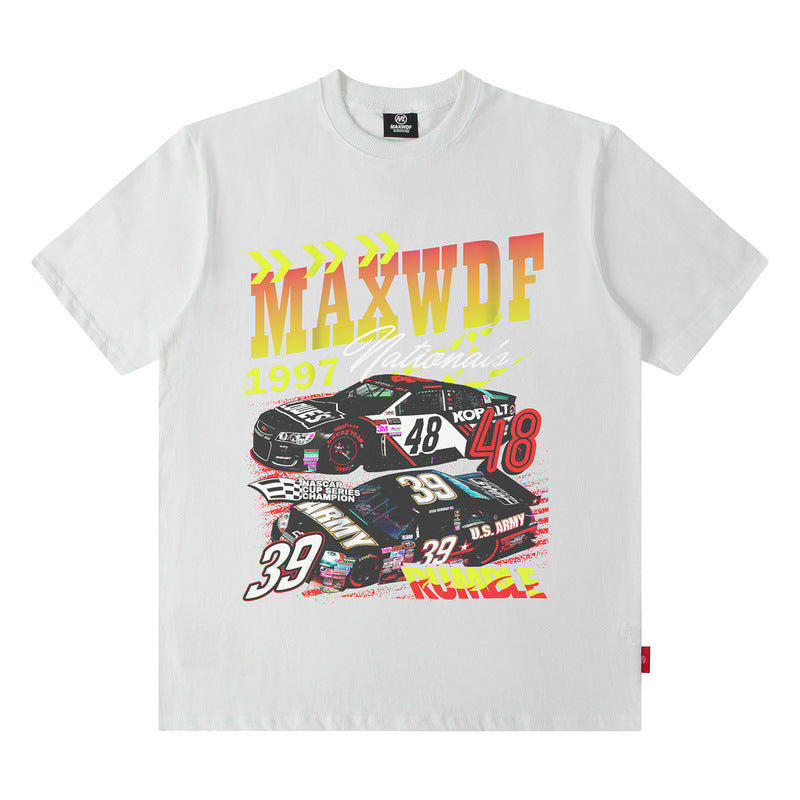 Men's T Shirt Retro Racing Short Sleeve Men's and Women's Hiphop Loose T-shirt