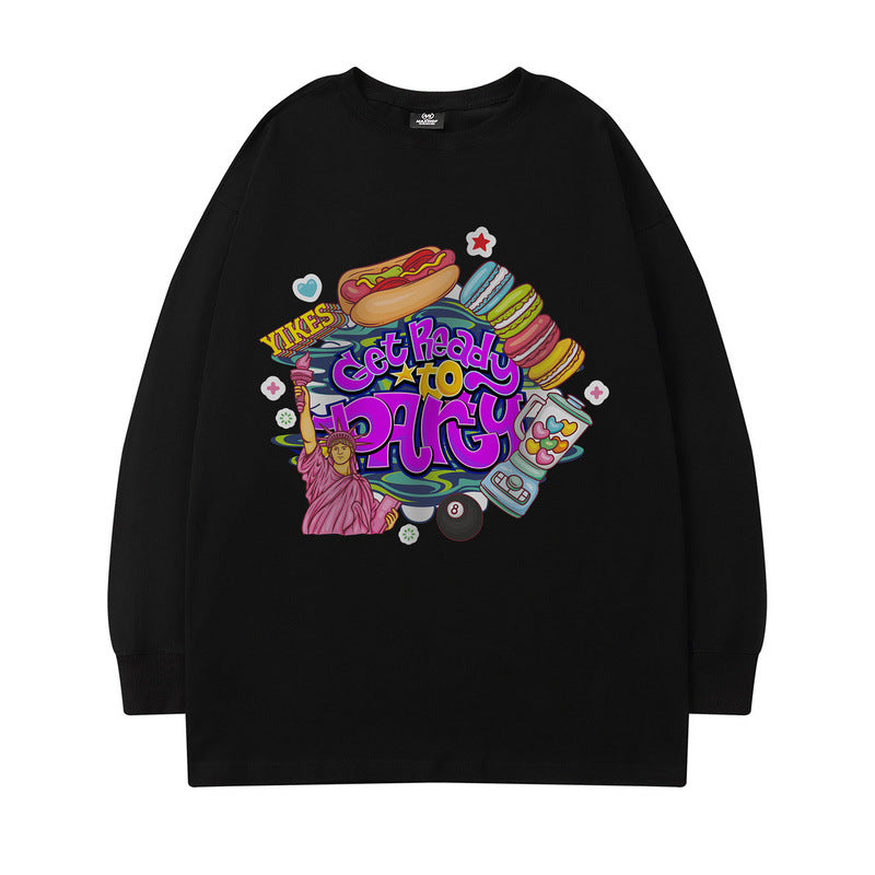 Men Long Sleeve Shirt Cartoon Pattern Printed Long Sleeve T-shirt Men and Women Couple Hip Hop