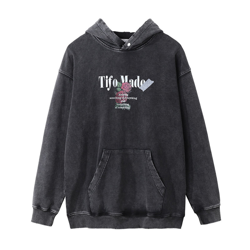Men Hoodie Rose Worn Looking Washed-out Hooded Sweater Men's Autumn and Winter Loose