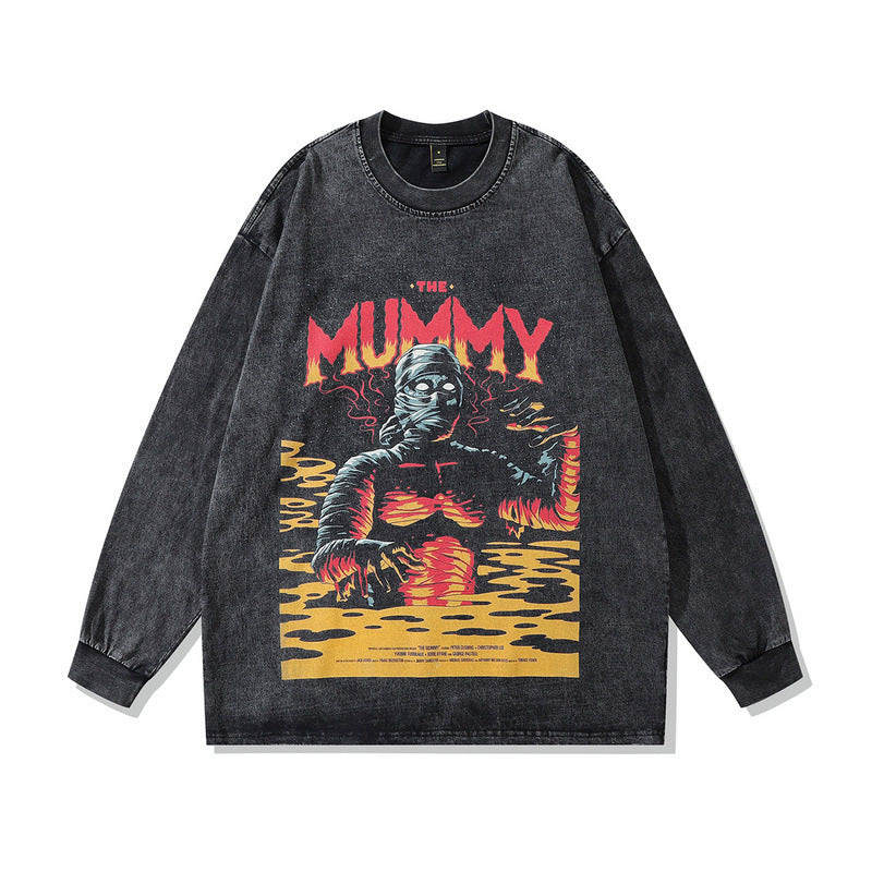 Men Long Sleeve Shirt Vintage Worn Looking Washed-out Long Sleeve T-shirt Men