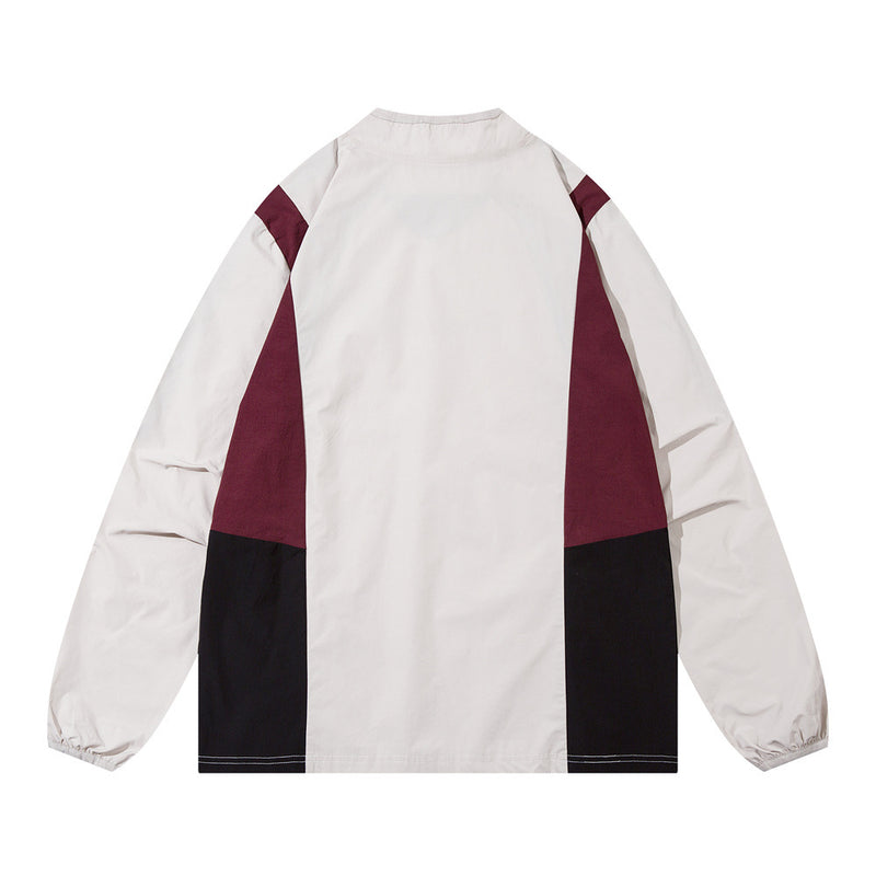 Men Hoodie Color Contrast Patchwork V-neck Pullover Sweater Racing Suit