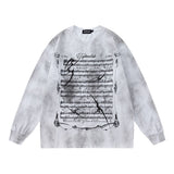 Men Long Sleeve Shirt Letter Graffiti Distressed Long Sleeve T-shirt Men and Women Hip Hop Retro Loose