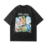 Men T Shirt Hiphot Printed Wash T-shirt Vintage Short Sleeve T-shirt