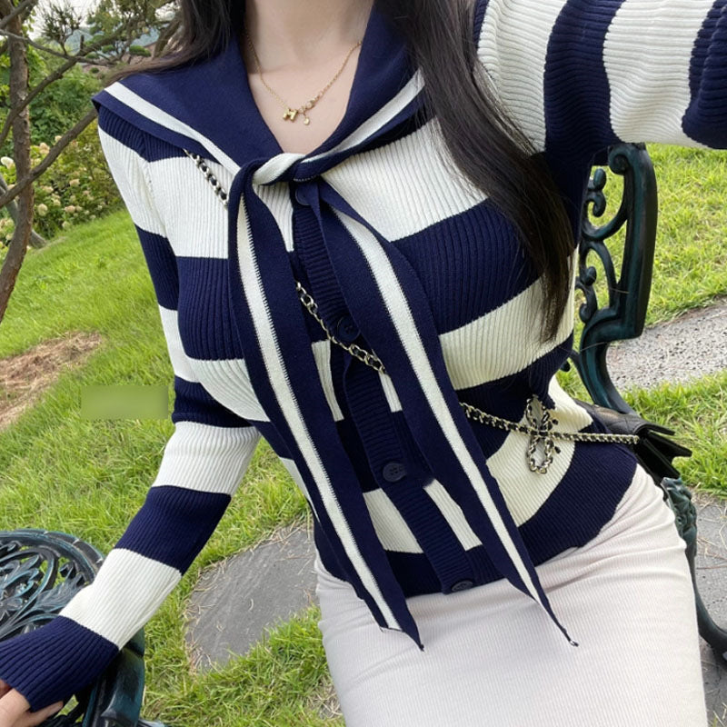 Women Long Sleeve Shirt Autumn Winter Sweater Female Striped Top Women