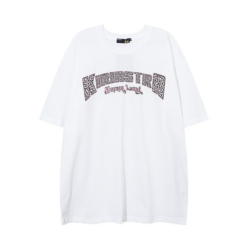 Men T Shirt Fashion Brand Leopard Print Letter Print Couple Short Sleeve T-shirt Men and Women