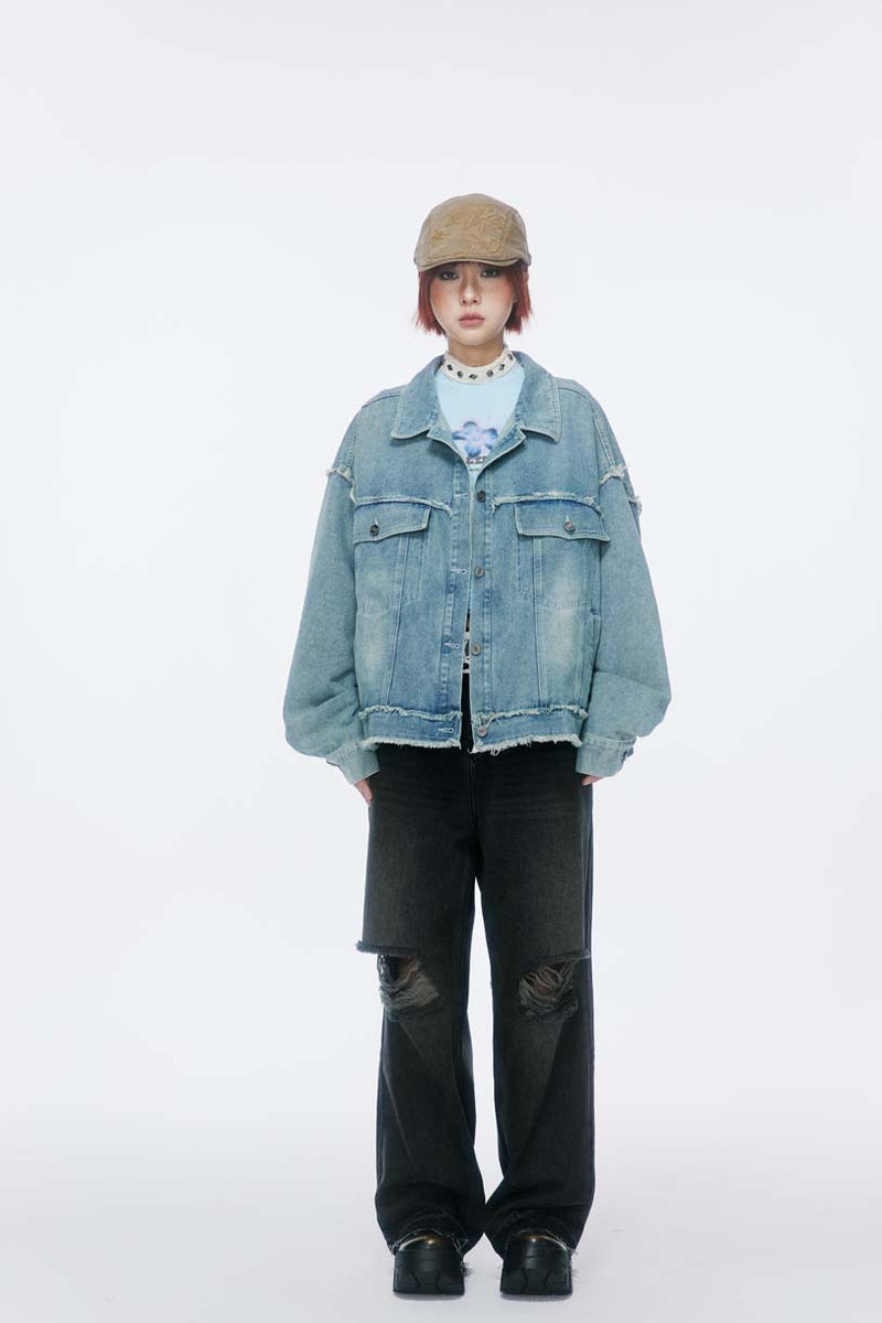 Unisex Jacket Autumn Butterfly Patch Denim Coat