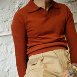 Men Sweater Men's Polo Shirt Casual Long Sleeve Solid Color Knitted