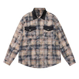 Men Long Sleeved T Shirt Distressed Tie-Dye Plaid Long Sleeve Shirt Men Trendy Contrast Color Shirt Coat