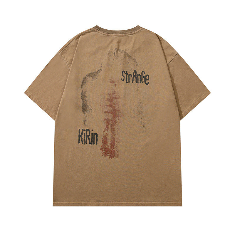 Men T Shirt Distressed Washed Loose Casual Short-Sleeved T-shirt for Men and Women