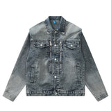 Men Denim Jacket Washed Distressed Denim Jacket Workwear Jacket
