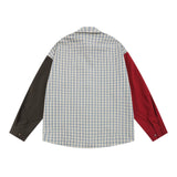 Men Long Sleeved T Shirt Spring and Autumn Lattice Shirt Men's Stitching Long Sleeve Shirt Outer Wear