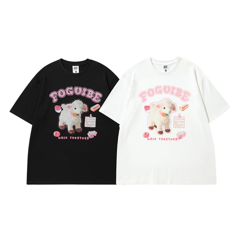Men T Shirt Fashion Brand Sweet Cool Printed Short-Sleeved T-shirt Men's Loose Couple