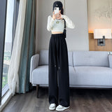 Palazzo Pants Gray Sports Pants for Women Spring Summer Autumn Drape Casual Straight-Leg Slimming Sweatpants