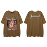 Men T Shirt Hiphop Street Retro Printed Couple Short Sleeve T-shirt Men and Women