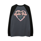 Men Long Sleeve Shirt Contrast Color Raglan Couple Long Sleeve Bottoming T-shirt Retro Men and Women