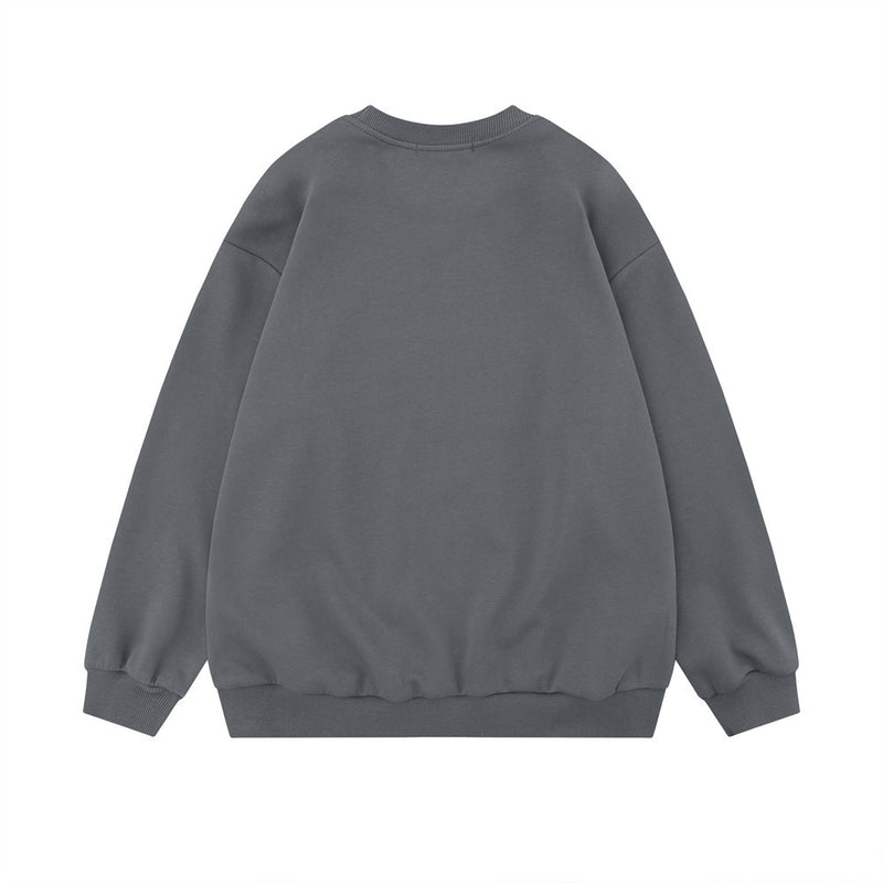 Men Hoodie Fuzzy Character Printed Crew Neck Sweatshirt