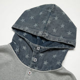 Men Fleece Lined Hoodie Cowboy Patchwork Hoodie Male Letter Five-Pointed Star Hat Loose