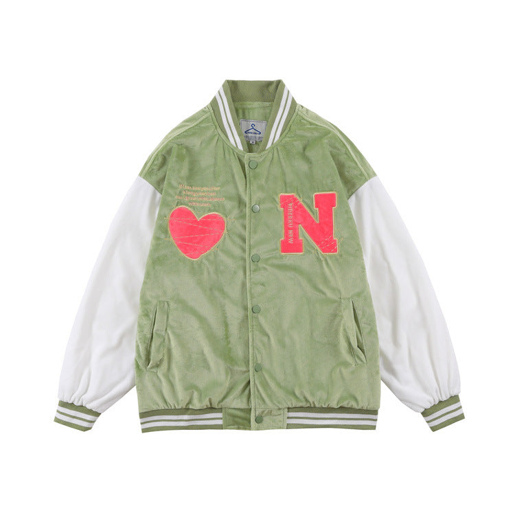 Varsity Jacket Vintage Men's Autumn and Winter Avocado Green Baseball Jacket