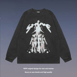 Men Long Sleeve Shirt Vintage Printed Wash Long Sleeve Bottoming T-shirt Men and Women All-Matching Top