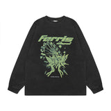 Men Long Sleeve Shirt Dark Cartoon Long Sleeve T-shirt Men's and Women's Ins Distressed Base