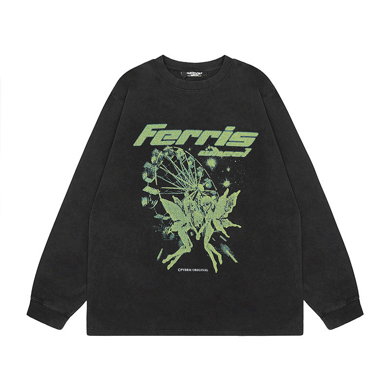 Men Long Sleeve Shirt Oversize Long Sleeve T-shirt Men and Women Street Distressed