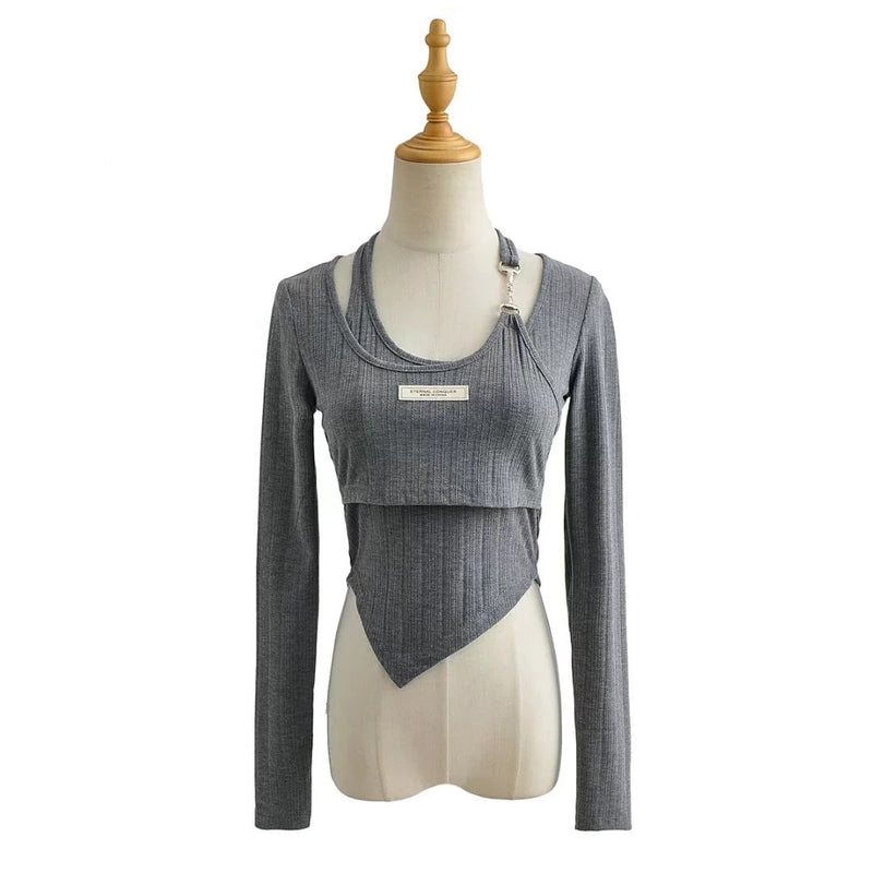 Women T-shirt Spring Summer Women's Wear Stitching Long Sleeve T-shirt Female