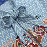 Men Long Sleeved T Shirt Cartoon Letter Embroidered Neckline Long Sleeve Shirt Trendy Loose Striped Shirt