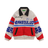 Men Cotton Mixed Jacket Coat Racing Suit Men's Winter Cotton Padded Stitching Embroidery Letters Polo Collar Jacket