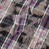 Men Long Sleeved T Shirt Tie-Dyed Washed Plaid Shirt Men's Spring and Autumn Casual Loose Long Sleeve Lapel Shirt