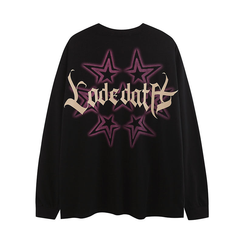 Men Long Sleeve Shirt Cartoon Long Sleeve Bottoming T-shirt Men and Women Vibe Idle Style Loose